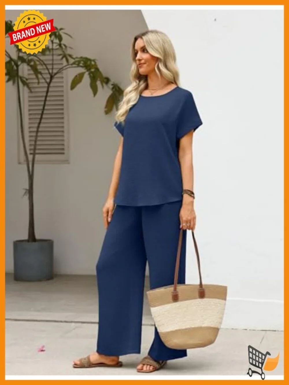 Summer Loungewear 2 Piece Set Short Sleeve Pull On Pant Set